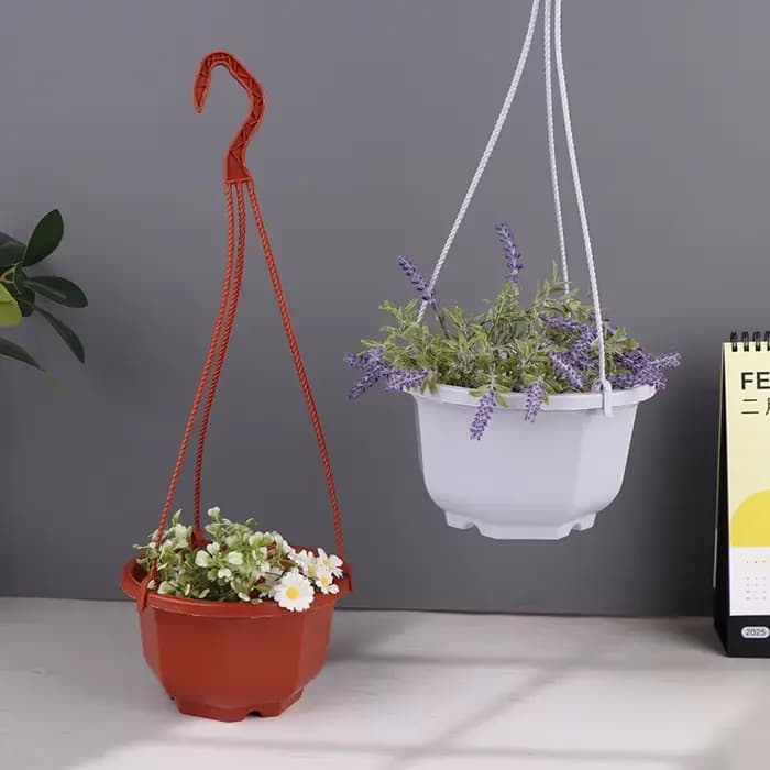 Pot de fleurs suspendu en plastique, panier à fleurs en chaîne, support pour plantes, pots à fleurs,