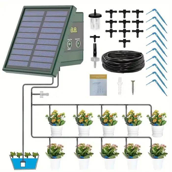 Système d'irrigation goutte-à-goutte automatique à énergie solaire, pour lits surélevés, serres, jar