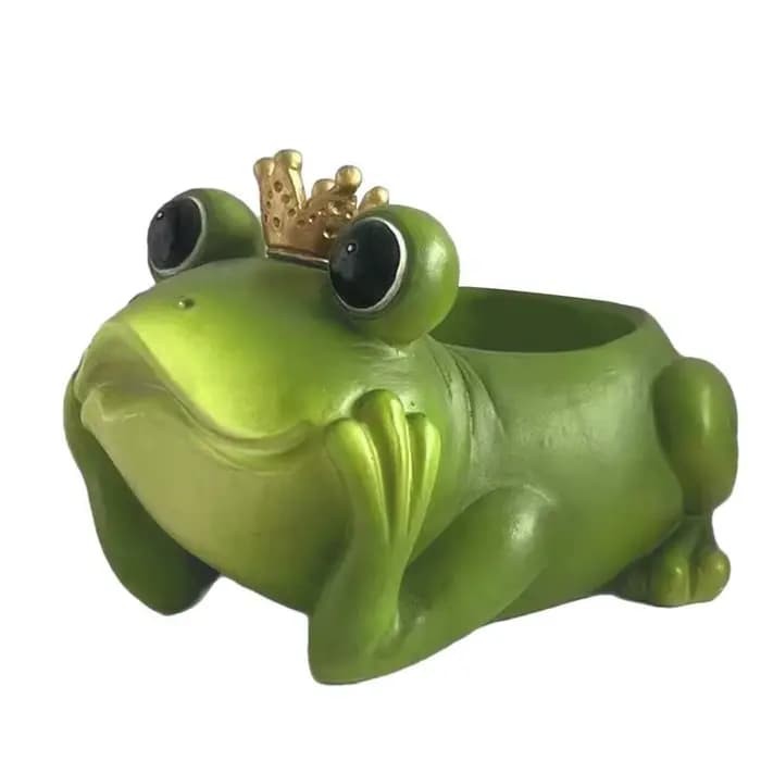 Jardinière de grenouille avec couronne, Pot en résine, porte-ustensiles, Vase décoratif d'accent de