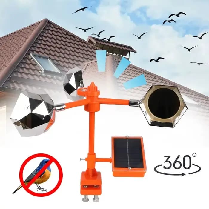360 ° Répulsif à Oiseaux Solaire et Éolien avec Réflecteurs Flash et Alarme Sonore, Contrôle Autom