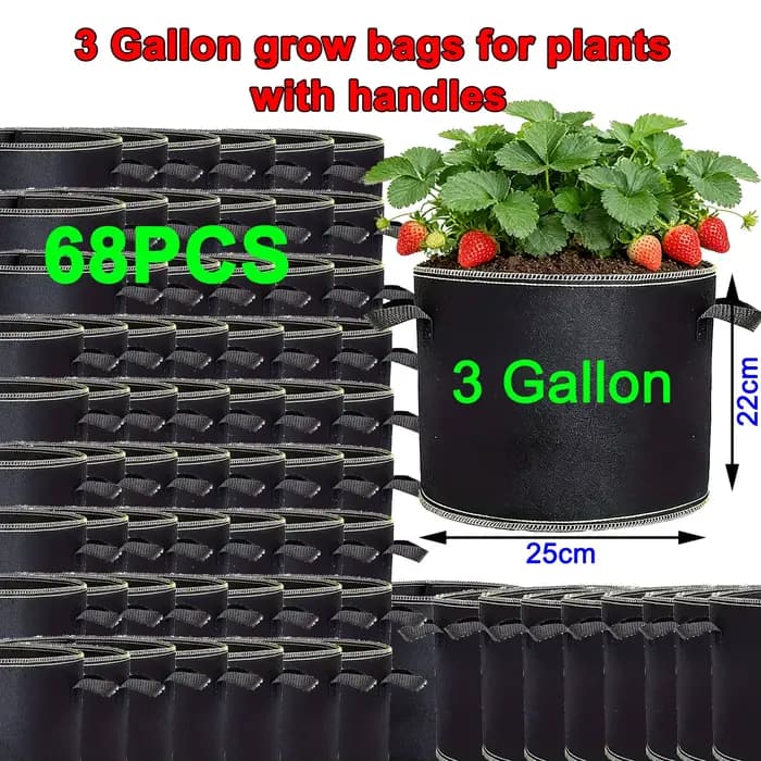 Sacs de culture de fraises de 3 gallons, 68 pièces, avec poignées, accessoires de jardin, sacs de pl