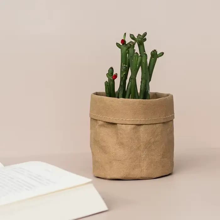 Mir à fleurs en papier kraft rétro, panier de rangement en tissu lavable pour maquillage de bureau,