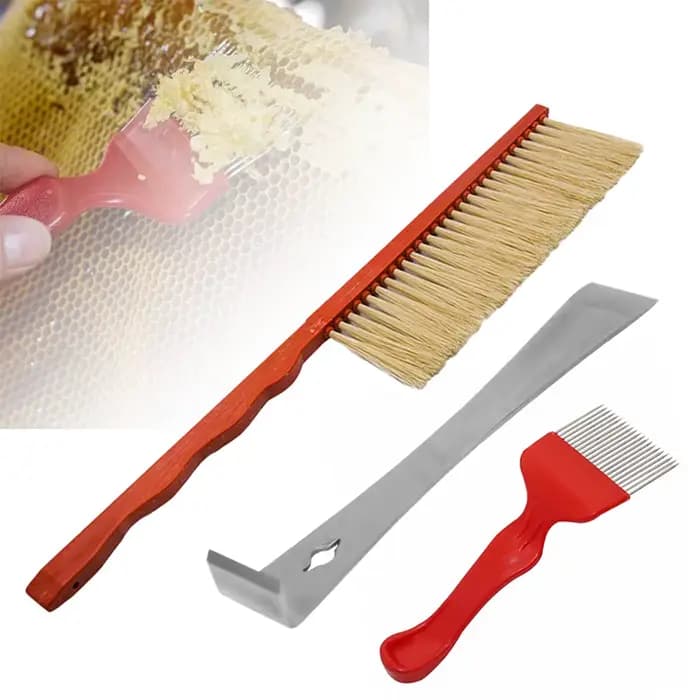 Kit d'outils d'apiculture 3-en-1 : Brosse à abeilles, Outil de ruche et Fourche à désoperculer le mi