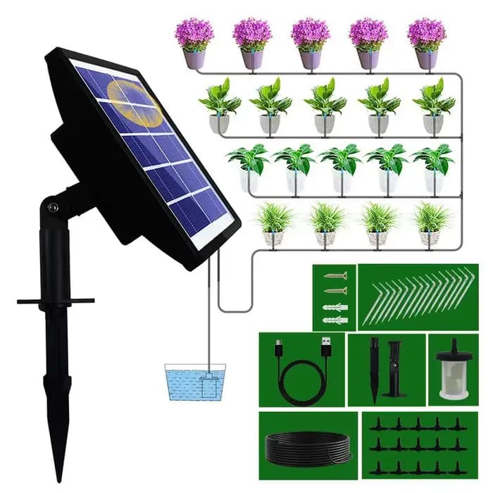 Kit de système d'irrigation goutte à goutte automatique solaire, Machine à eau pour plantes avec Ant