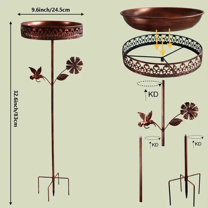 Bol de bain d'oiseau/alimentation autoportant vintage, adapté au jardin, au patio et à la décoration