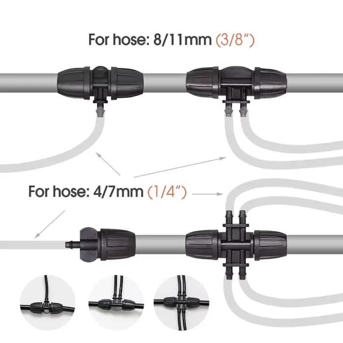 Connecteur de tuyau d'arrosage 3/8 "avec capuchon de verrouillage, Joint barbelé de 8/11 à 4/7mm, ex