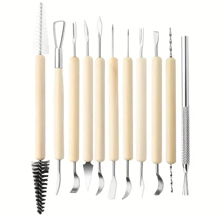 Outils en argile Double face 11 pièces-ensemble de sculpture avec manche en bois pour poterie et arg