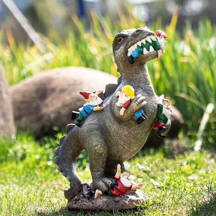 Statue de Gnome mangeant de jardin de dinosaure malheureux, Figurine en résine, meilleur décor artis