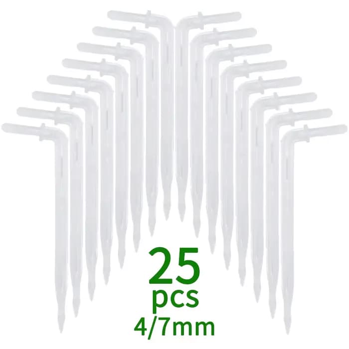 Goutteur de tuyau à courbure transparente, 25x flèche 1/4 en effet, 4/7mm, émetteur de goutte à gout
