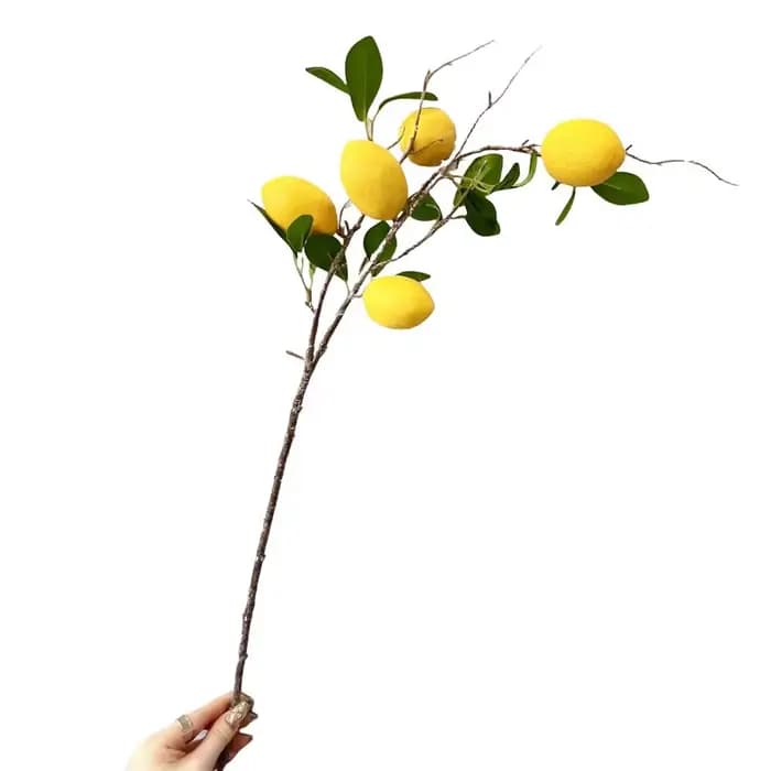 Branche de citron artificielle à feuilles vertes, fausse branche de citron en plastique, arbre fruit