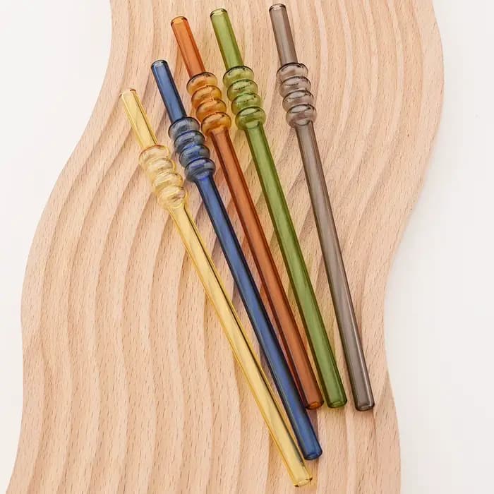 Ensemble de pailles en verre à haute teneur en Borosilicate pour tomates sur bâtonnets, thé au lait, jus de Cocktail, avec brosse, accessoires de Bar de cuisine, 8 pièces