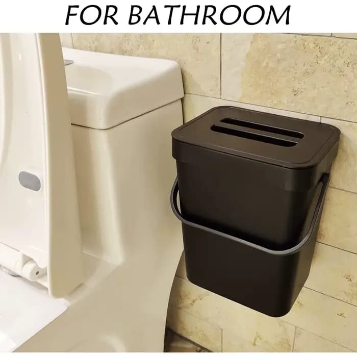 Poubelle à compost pour plan de travail de cuisine, poubelle suspendue avec couvercle, adaptée à la cuisine et à la salle de bain, possibilité d'installer un seau à compost, noir