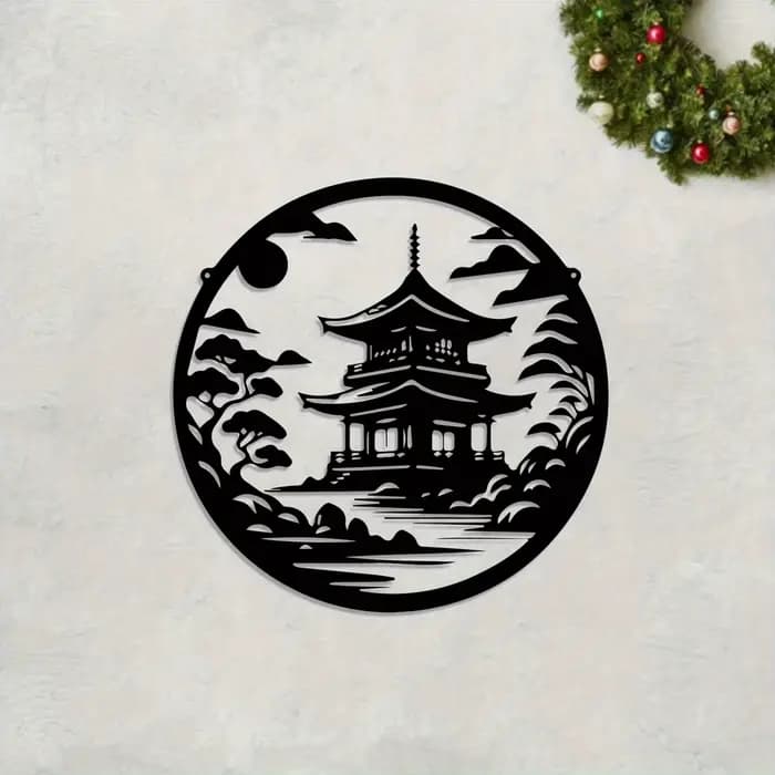 Sculpture murale en métal de style pagode japonaise pour jardin zen