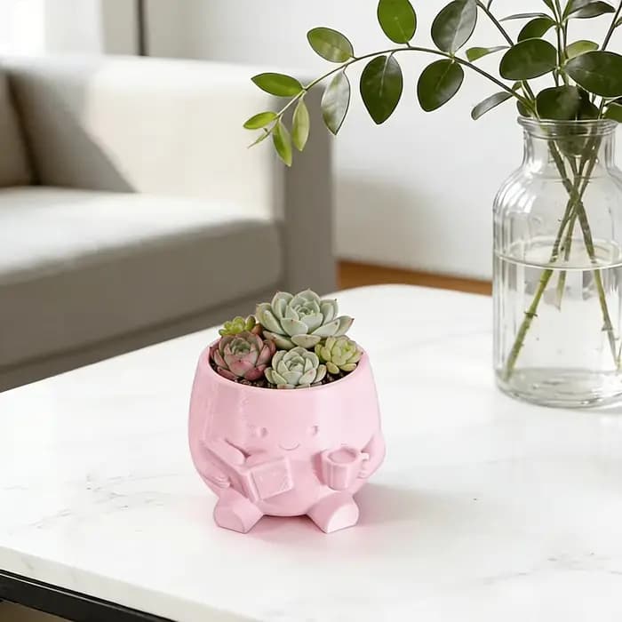 Pot de fleurs en plastique léger avec personnage lisant un livre - Décoration d'intérieur