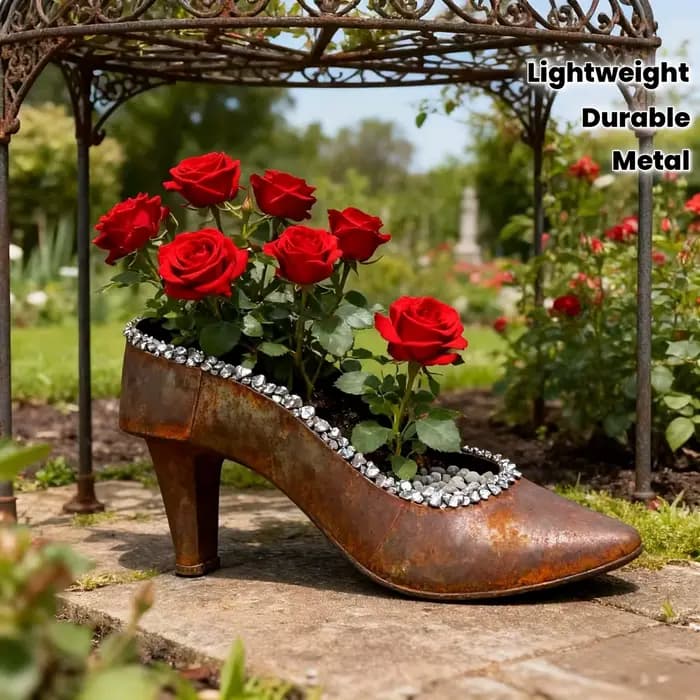 Pot de fleurs ovale lumineux en forme de chaussures à talons hauts rouillées