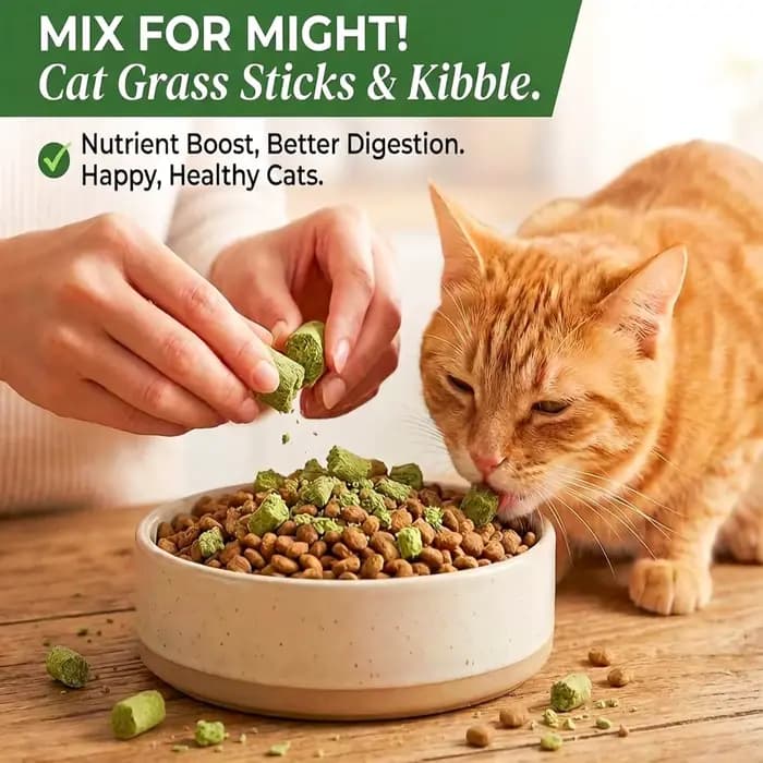 Lot de 60 bâtonnets de herbe naturelle pour chat, friandises pour l'élimination des boules de poils, jouets à mâcher au poulet et à la catnip pour le nettoyage des dents, friandises pour chatons