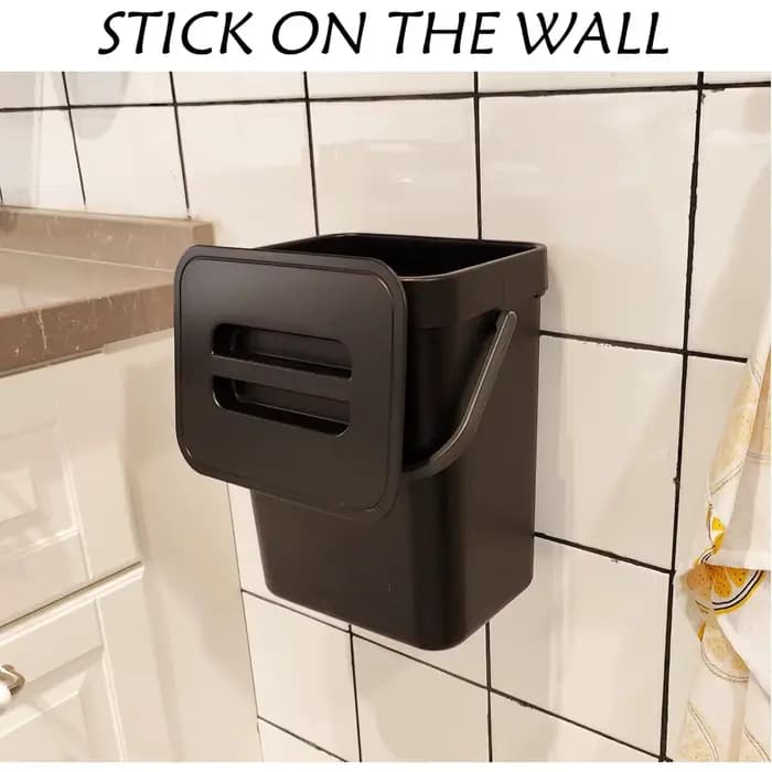 Poubelle à compost pour plan de travail de cuisine, poubelle suspendue avec couvercle, adaptée à la cuisine et à la salle de bain, possibilité d'installer un seau à compost, noir