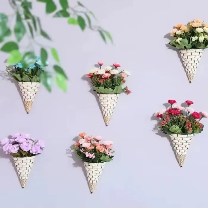 1 pièces mural en fer forgé naturel osier fleur panier Vase rotin tenture murale Pot planteur