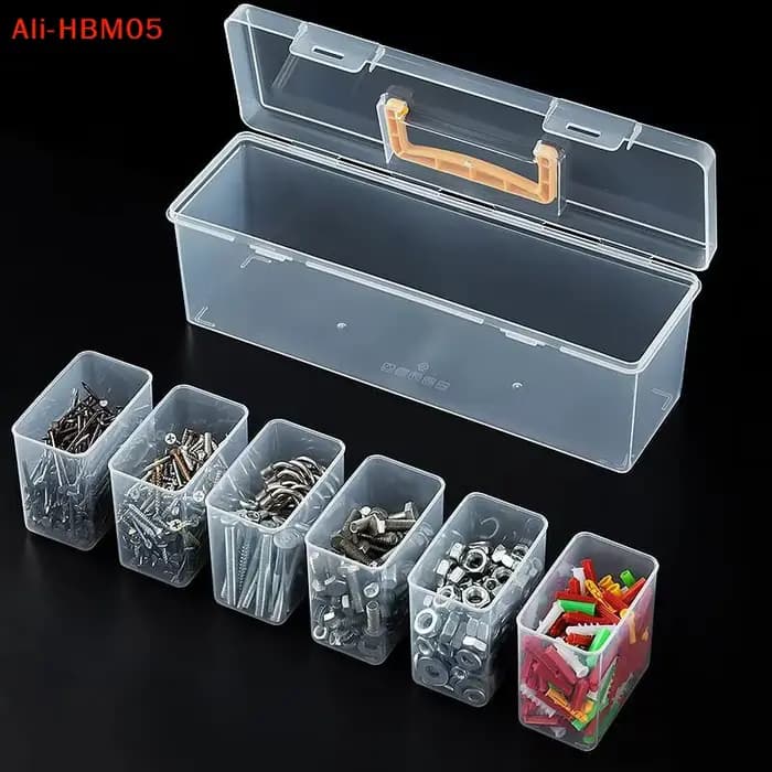 Boîte à outils transparente portable (HB05) grande capacité, en plastique épais, avec poignée, pour le rangement d'outils et de matériel.