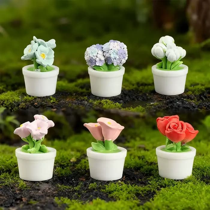 5 pièces de fleurs miniatures réalistes en résine (rose et tulipe) en pot