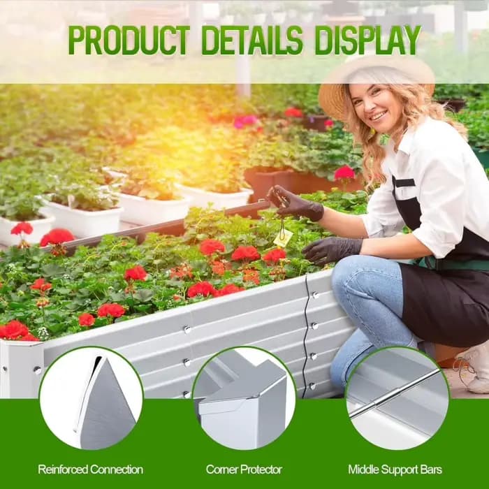 Kit de jardinière en acier galvanisé 4x2x1 pieds, grande jardinière sans fond pour jardinage et plantation en extérieur