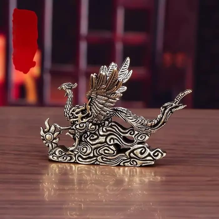 Figurine de phénix en laiton pur, 1 pièce, magnifique ornement pour bureau ou cérémonie du thé, cadeau porte-bonheur artisanal unique