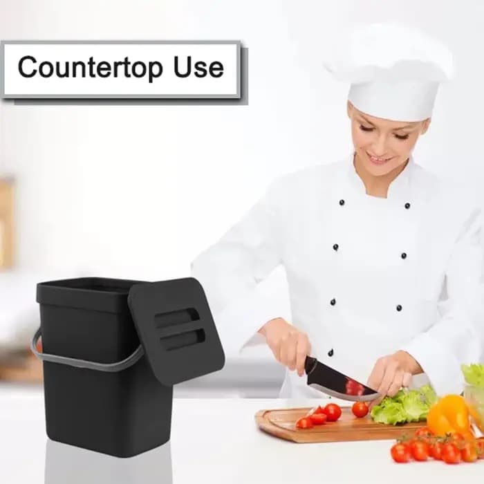 Poubelle à compost pour plan de travail de cuisine, poubelle suspendue avec couvercle, adaptée à la cuisine et à la salle de bain, possibilité d'installer un seau à compost, noir