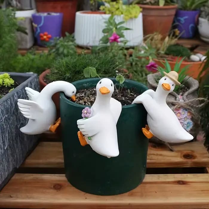 Adorables Ornements de Jardin en Résine en Forme de Canard pour Pots de Fleurs – Décoration Fantaisiste pour Patio