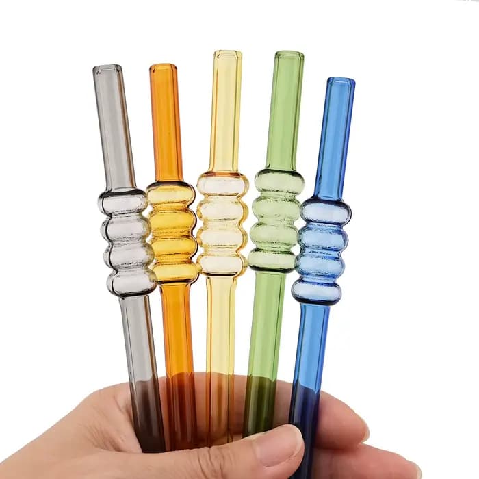 Ensemble de pailles en verre à haute teneur en Borosilicate pour tomates sur bâtonnets, thé au lait, jus de Cocktail, avec brosse, accessoires de Bar de cuisine, 8 pièces