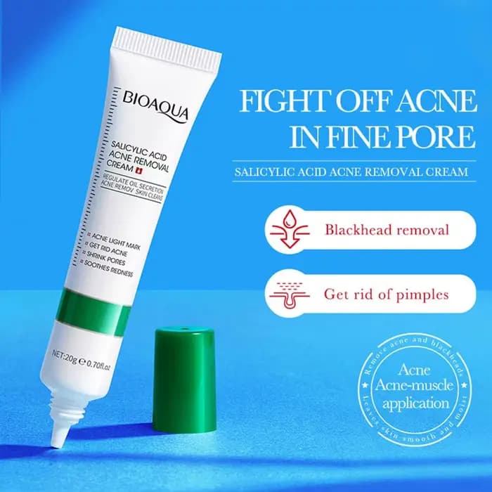 Crème Traitante Anti-Acné à l'Acide Salicylique : Régule la Sécrétion de Sébum, Minimise les Pores, Apaise les Rougeurs Irritées, Élimine les Boutons, Répare la Peau