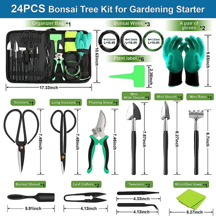 Kit d'outils de jardinage pour bonsaï 24 pièces – Outils de modelage et d'entretien pour plantes en pot