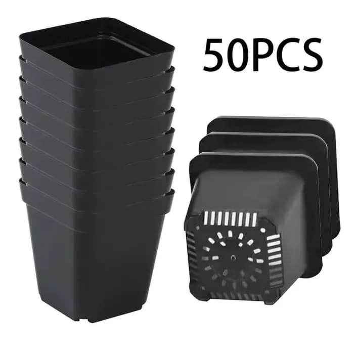 Pots de démarrage pour plantes de pépinière, 50 pièces, Pots de démarrage pour graines, conteneur de plantes à fleurs en plastique, gobelets de semis carrés noirs