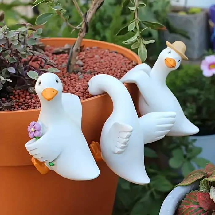 Adorables Ornements de Jardin en Résine en Forme de Canard pour Pots de Fleurs – Décoration Fantaisiste pour Patio