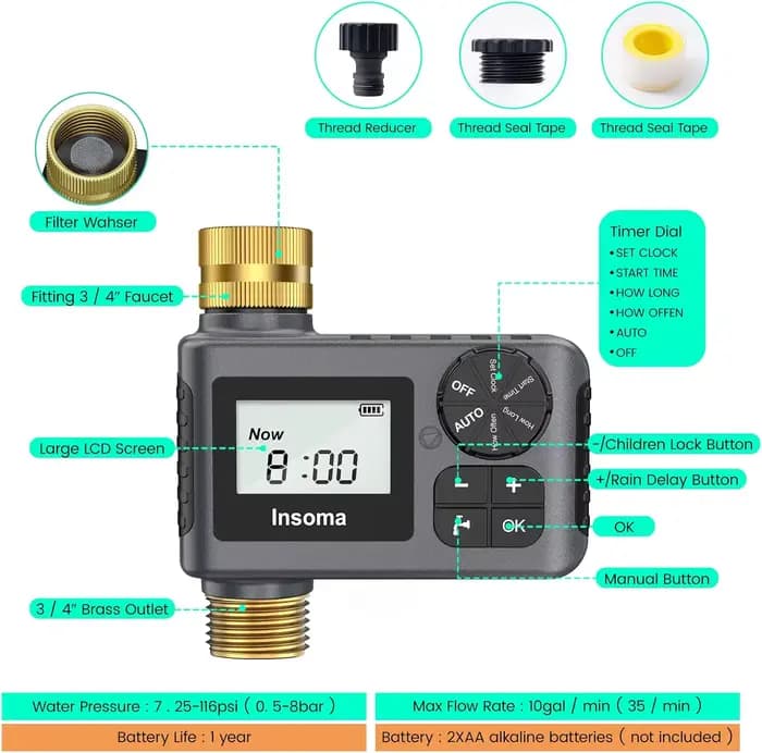 INSOMA-Système d'arrosage automatique, minuterie d'eau d'irrigation de jardin intelligente, avec per