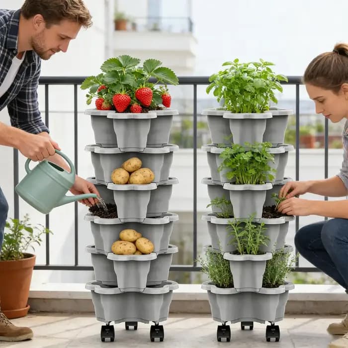 Jardinière verticale à 6 niveaux avec roulettes