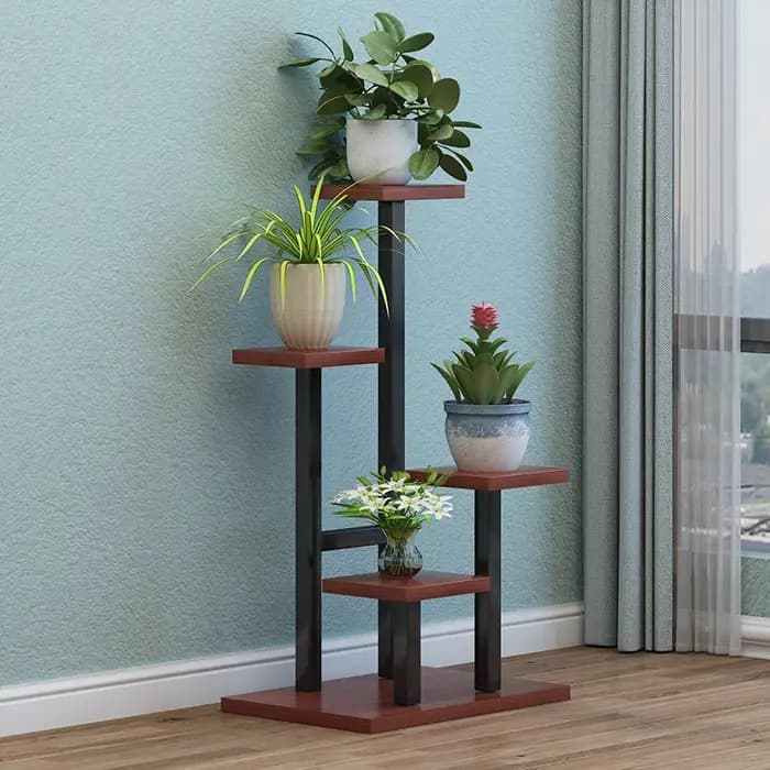 Étagère à plantes de terrasse, étagère de rangement à niveaux pour serre, étagère à plantes d'extérieur, étagère d'angle de jardin, mobilier de salon de jardin de style Mid-Century