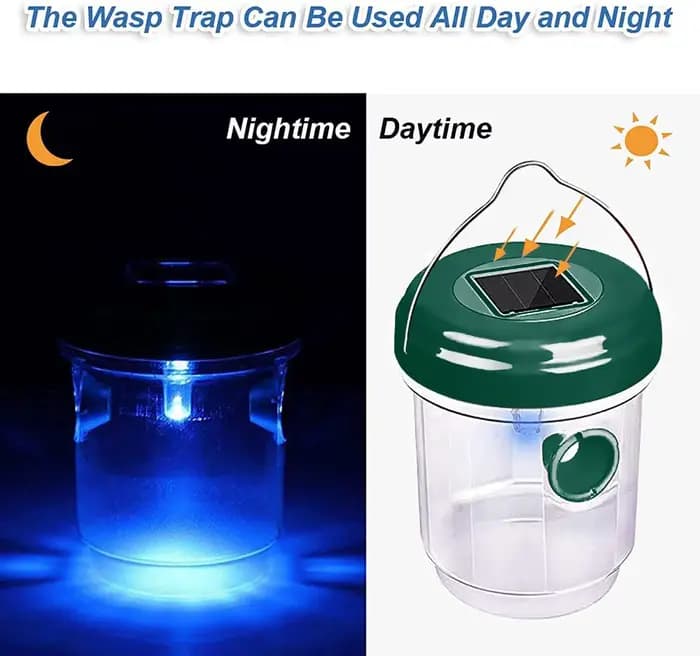 Piège à bouteilles de guêpes à lumière LED ultraviolette à énergie solaire pour l'extérieur, attrape