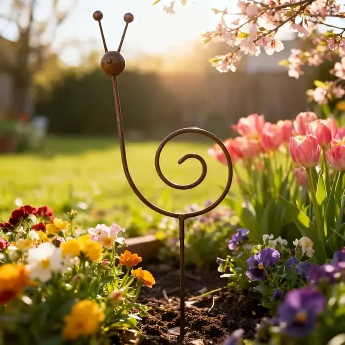 Piquet de jardin rustique en métal en forme d'escargot