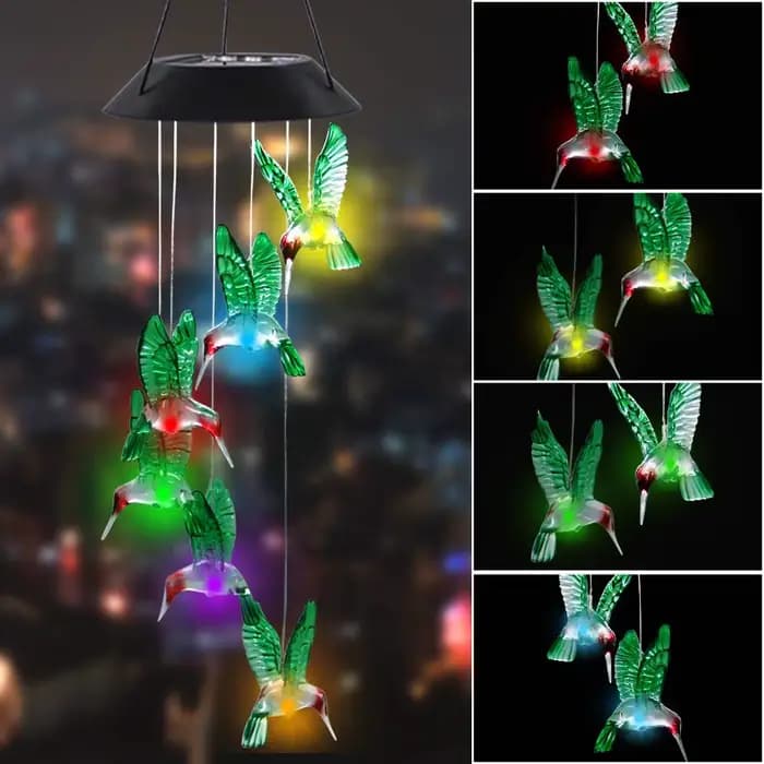 1PC Carillon éolien LED de jardin à dégradé de couleurs, solaire, en forme de colibri, pour éclairag