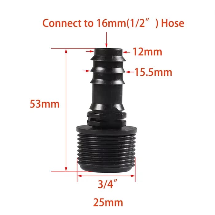 Filetage mâle femelle 1/2 3/4 à 1/2 3/4 1 pouce, connecteur barbelé pour tuyau d'arrosage 16mm 20mm