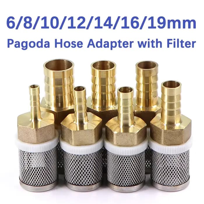 Adaptateur de tuyau pagode en laiton, 6-19mm, 1 pièce, filtre d'écran en acier inoxydable 304, préfi