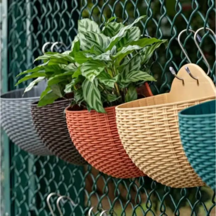 Pot de fleurs mural demi-rond en rotin, jardinière de style européen, mur semi-transparent, balcon,