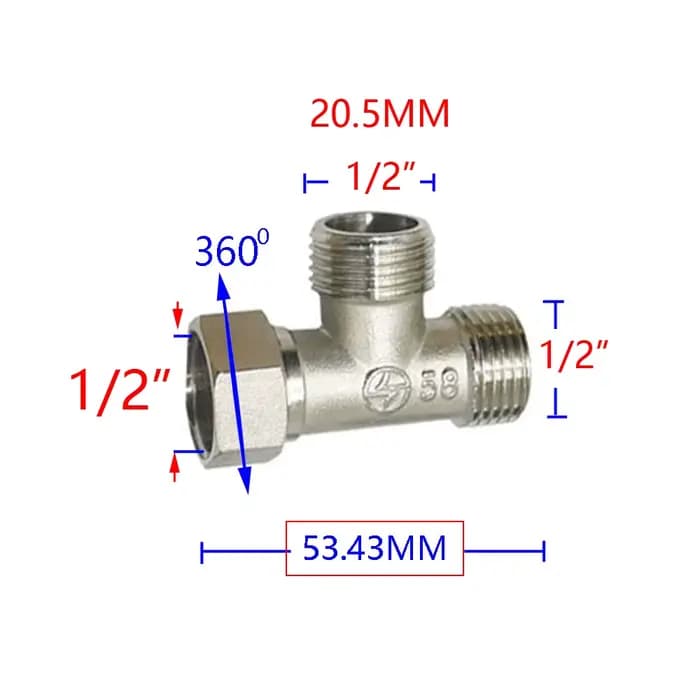 Connecteur de plomberie à filetage en laiton de 1/2 ", robinet séparateur d'eau en T, Valve à 2/3 vo