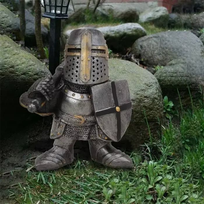 Statue de jardin de nains de chevalier européen l'inventaire, armure de garde de templier de croix,
