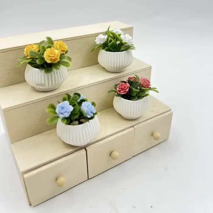 1 pièce, 3 cm, Décoration de scène de salon pour maison de poupée, Modèle de plante miniature en pot, Rose miniature, Artisanat de paysage miniature