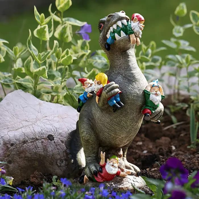 Statue de Gnome mangeant de jardin de dinosaure malheureux, Figurine en résine, meilleur décor artis