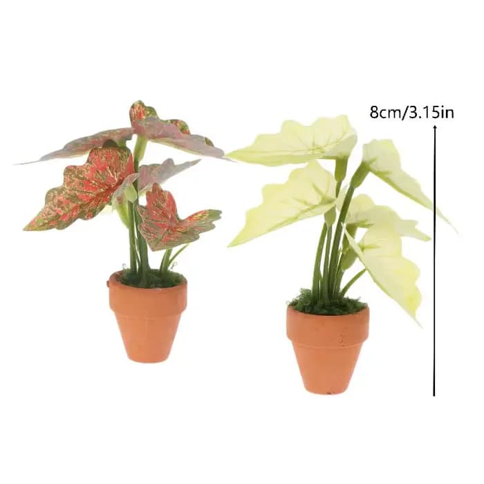 Miniature Plante en Pot Taro Vert 'Turtle Back' pour Maison de Poupées, Modèle de Plante Verte Miniature, Décoration de Jardin et Paysage pour Maison de Poupées, Jouet