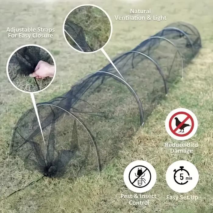 Tunnel pliable en maille noire, Protection UV, barrière contre les oiseaux et les insectes pour ferm