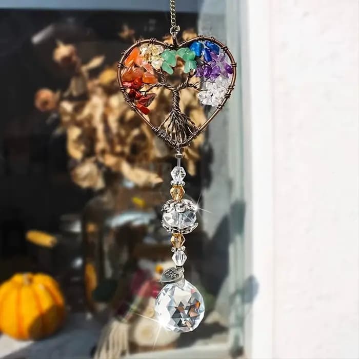 Attrape-soleil suspendu en verre sur fenêtre, 1 pièce, ornement d'arbre arc-en-ciel en forme de cœur