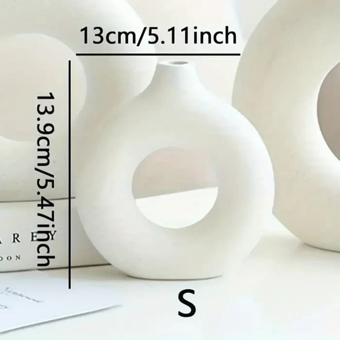 1pc, Vases de Vase en céramique blanc/Beige pour la décoration, Vase de décoration moderne pour la maison, Vases Boho pour la décoration, Vase circulaire, Vase rond, Vas à beignet